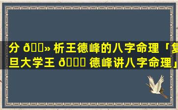 分 🌻 析王德峰的八字命理「复旦大学王 🐛 德峰讲八字命理」